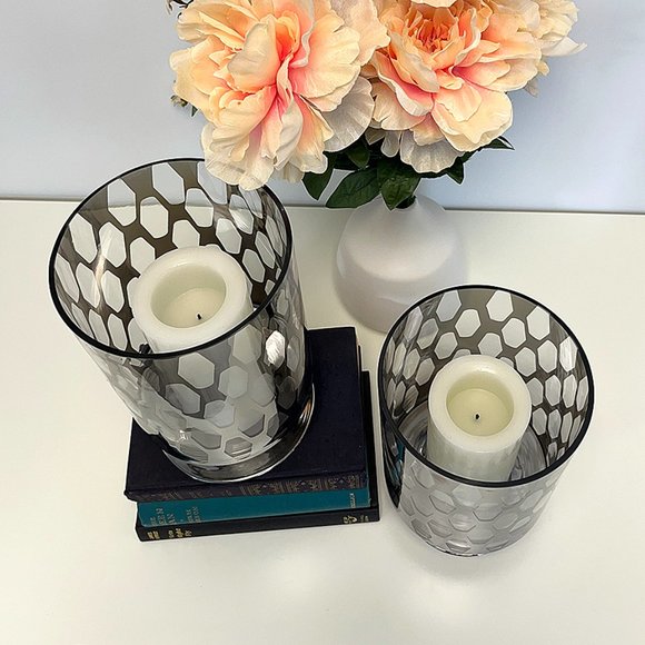 Chrome Honeycomb Hurricane Vases – Set of 2 Vases - Picture 3 of 6